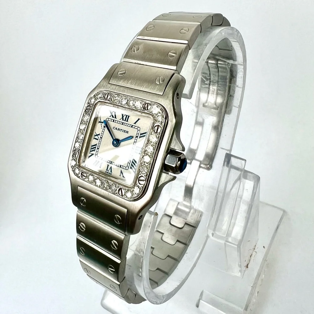 CARTIER SANTOS GALBEE 24mm Quartz Steel 0.69TCW Watch NEW Model Blue Numerals - Picture 3 of 7